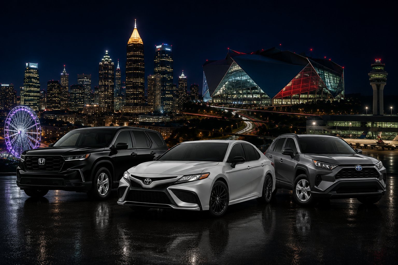 Volar DL Group fleet, Atlanta skyline at night